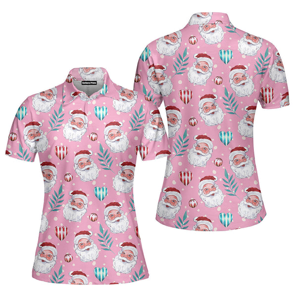 Vintage Santa Claus Pink Christmas Polo Shirt For Women