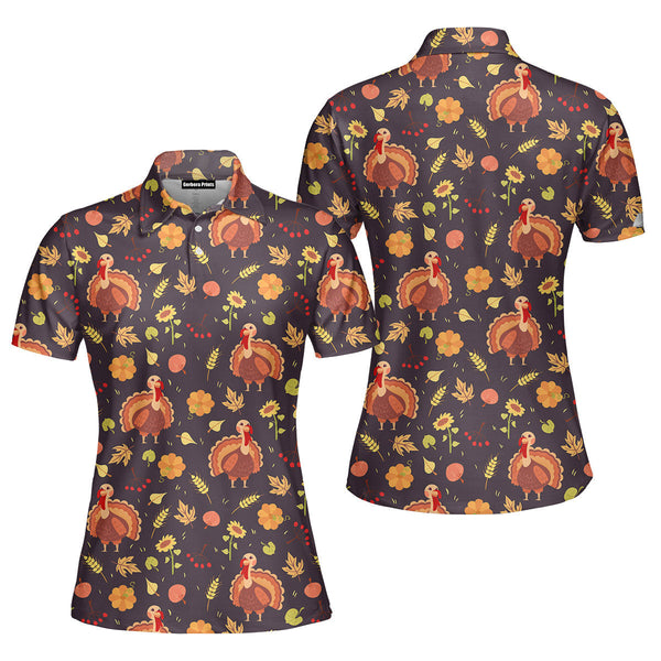Vintage Happy Thanksgiving Turkey Polo Shirt For Women