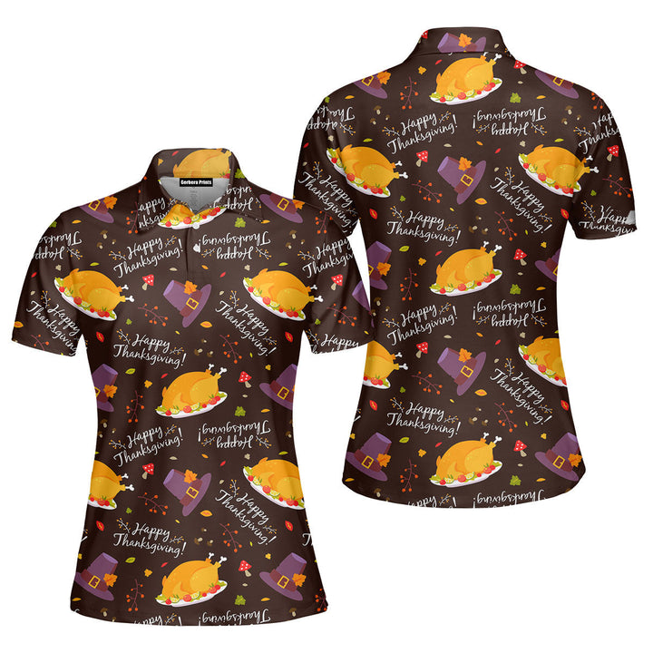 Happy Thanksgiving Dinner With Turkey Polo Shirt For Women
