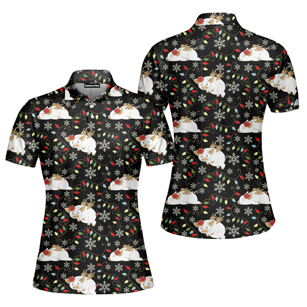 Lazy Pigs On Christmas Holiday Polo Shirt For Women