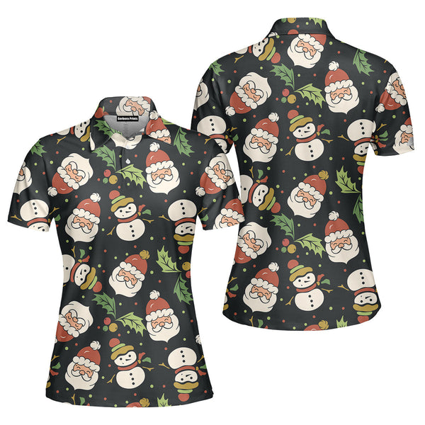 Christmas Happy Night With Santa Snowman Polo Shirt For Women