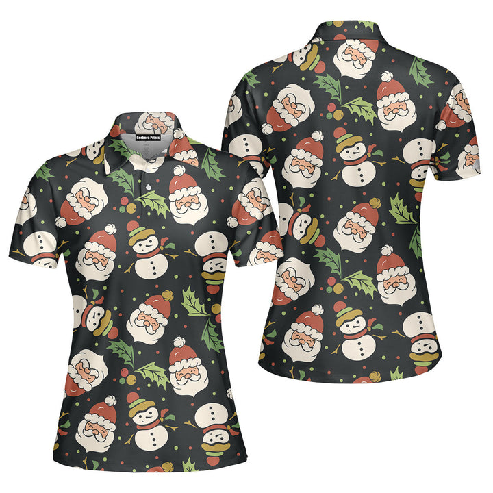 Christmas Happy Night With Santa Snowman Polo Shirt For Women