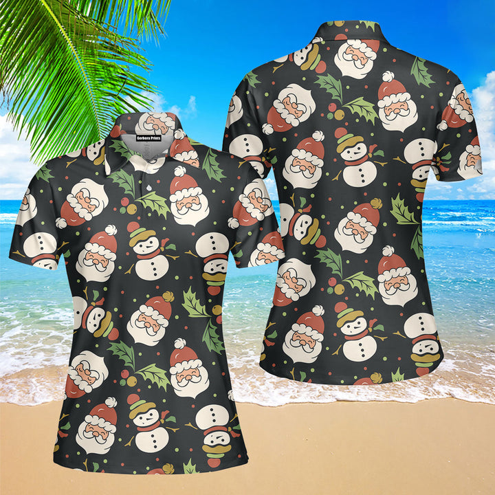 Christmas Happy Night With Santa Snowman Polo Shirt For Women