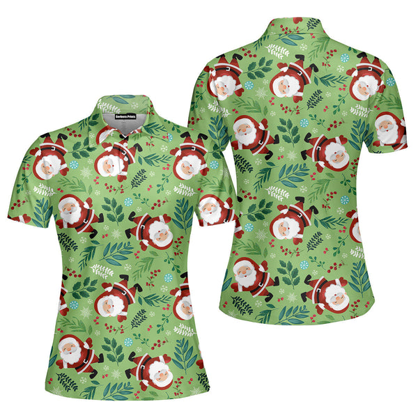 Green Christmas Funny Santa Polo Shirt For Women