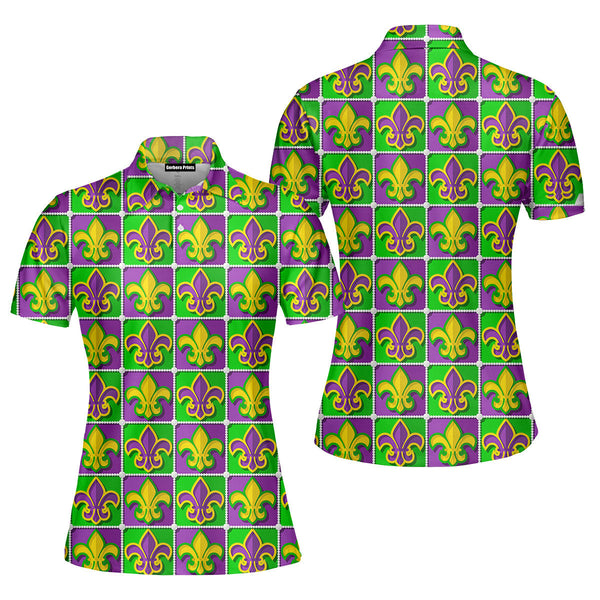 Fleur De Lis Mardi Gras Polo Shirt For Women