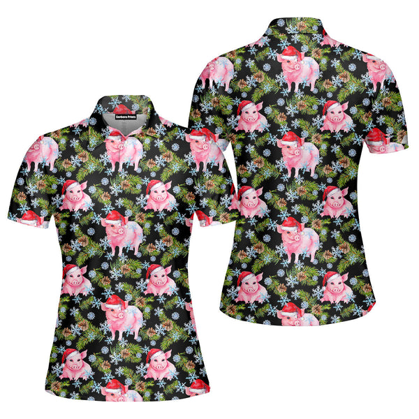 Lovely Pigs In Red Santa Hats Christmas Polo Shirt For Women