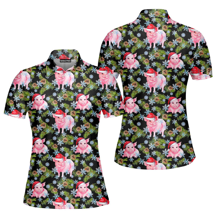 Lovely Pigs In Red Santa Hats Christmas Polo Shirt For Women