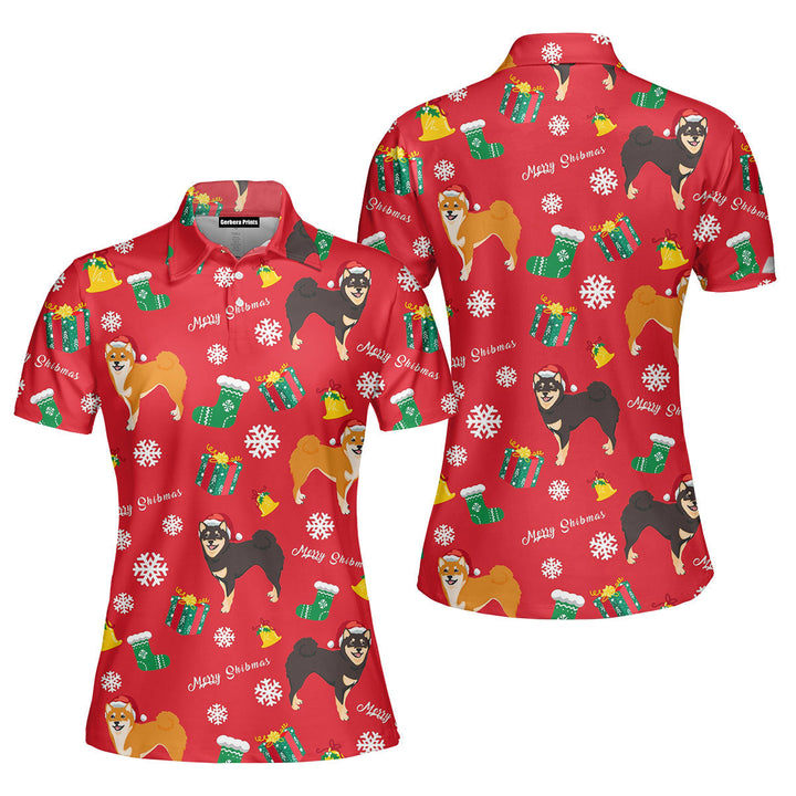 Red Christmas Merry Dogmas Polo Shirt For Women