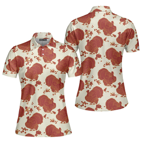 Vintage Turkey Thanksgiving Polo Shirt For Women