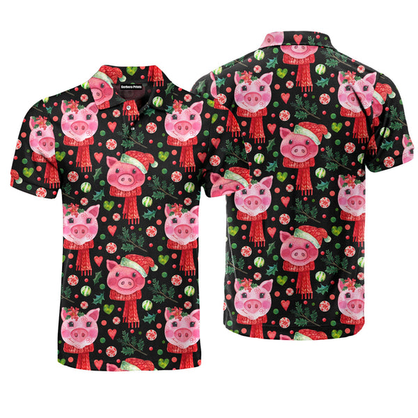 Merry Christmas Cute Pigs Polo Shirt For Men