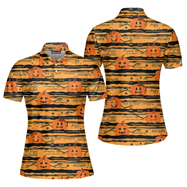 Halloween Typographic Style Orange Polo Shirt For Women
