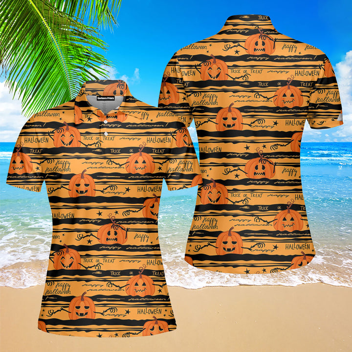 Halloween Typographic Style Orange Polo Shirt For Women