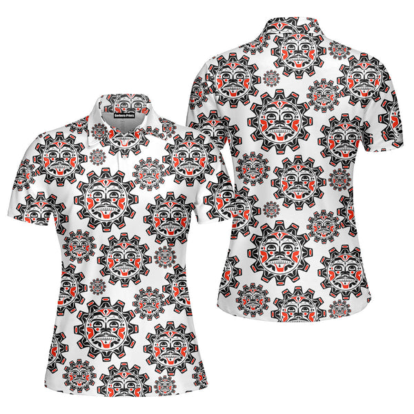 North American And Canadian Native In Black Red Polo Shirt For Women