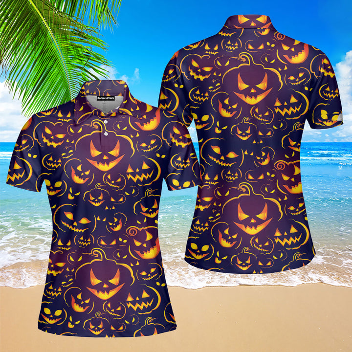 Halloween Scary Pumkin Ghost Polo Shirt For Women