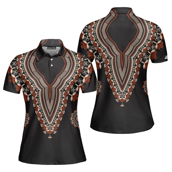 Africa Dashiki Red Gold Flower Polo Shirt For Women