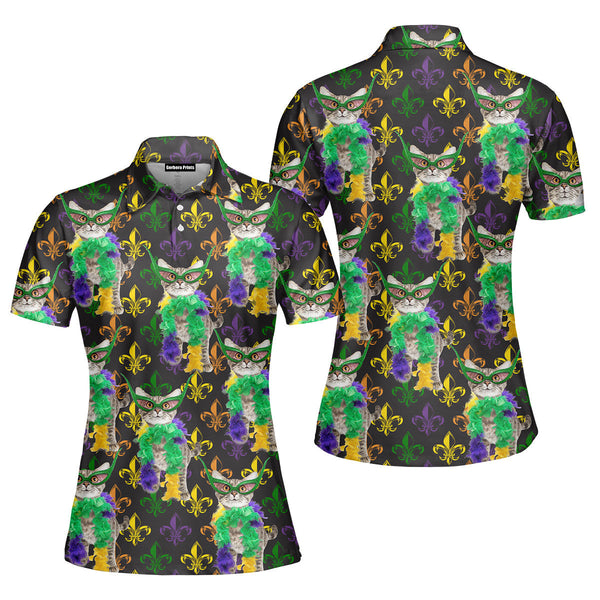 Custom Your Cat Mardi Gras Carnival Fleur De Lis Polo Shirt For Women