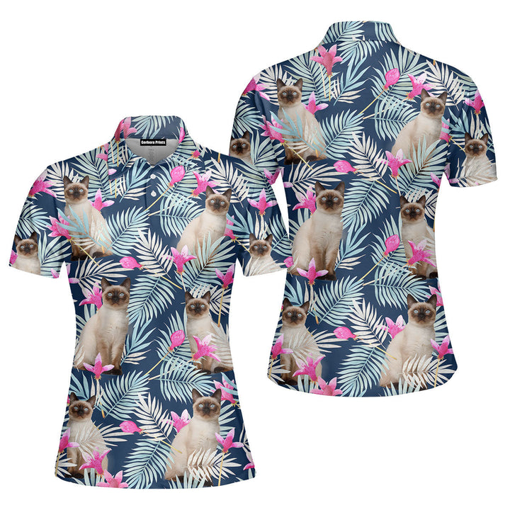 Funny Birman Kitten Cat Blue Tropical Polo Shirt For Women