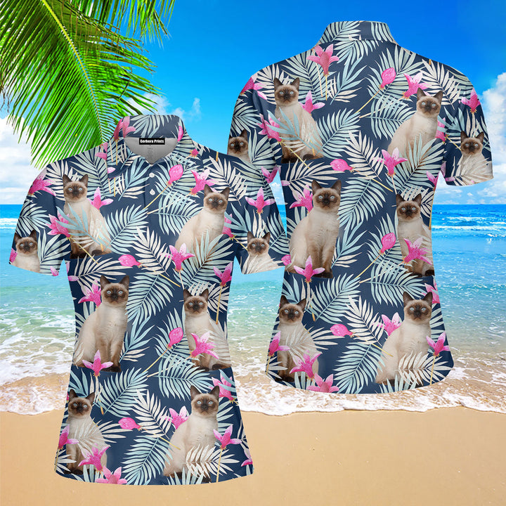 Funny Birman Kitten Cat Blue Tropical Polo Shirt For Women