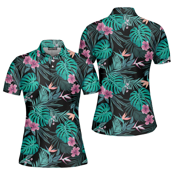 Palm Leaves Tropical Seamless Polo Shirt For Women