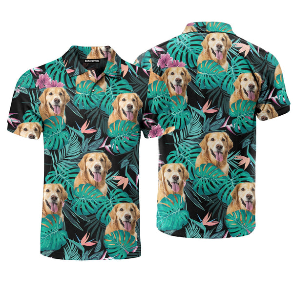 Golden Retriever Dog Palm Leaves Tropical Polo Shirt For Men