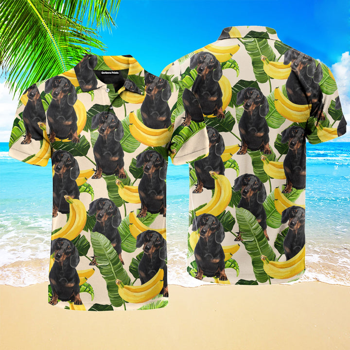 Tropical Banana Dachshund Summer Polo Shirt For Men