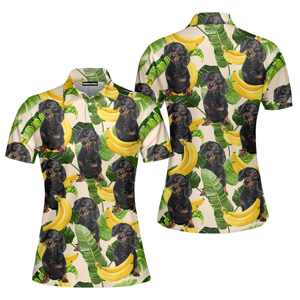 Tropical Banana Dachshund Summer Polo Shirt For Women