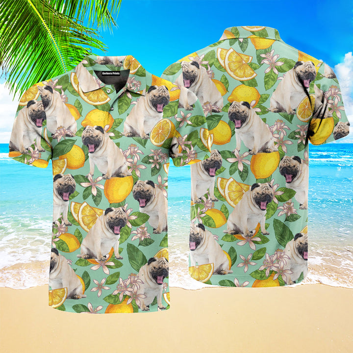 Funny Pug Dog Lemon Tropical Polo Shirt For Men