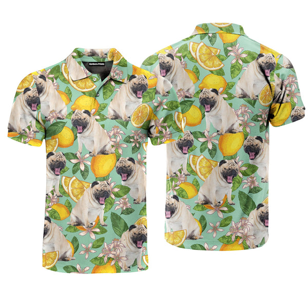 Funny Pug Dog Lemon Tropical Polo Shirt For Men