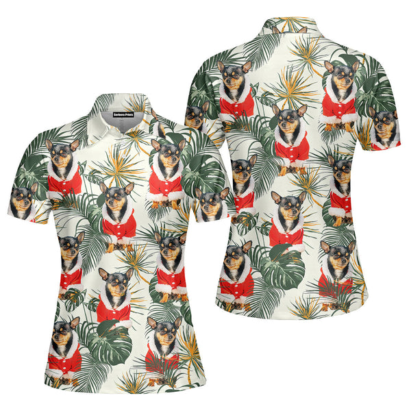Chihuahua Dog Merry Christmas With Leaves Tropical Polo Shirt For Women