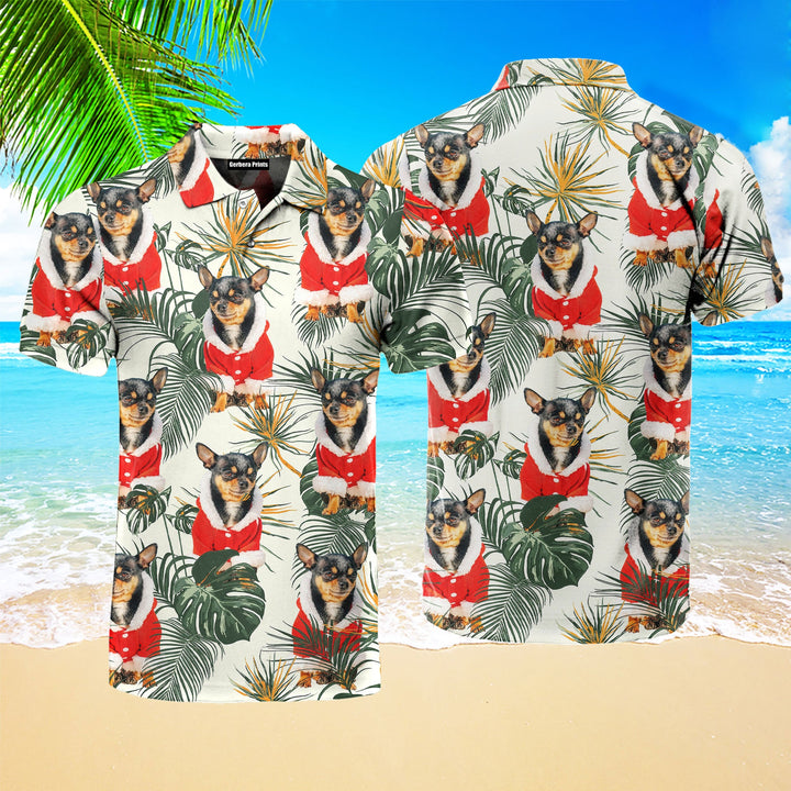 Chihuahua Dog Merry Christmas With Leaves Tropical Polo Shirt For Men