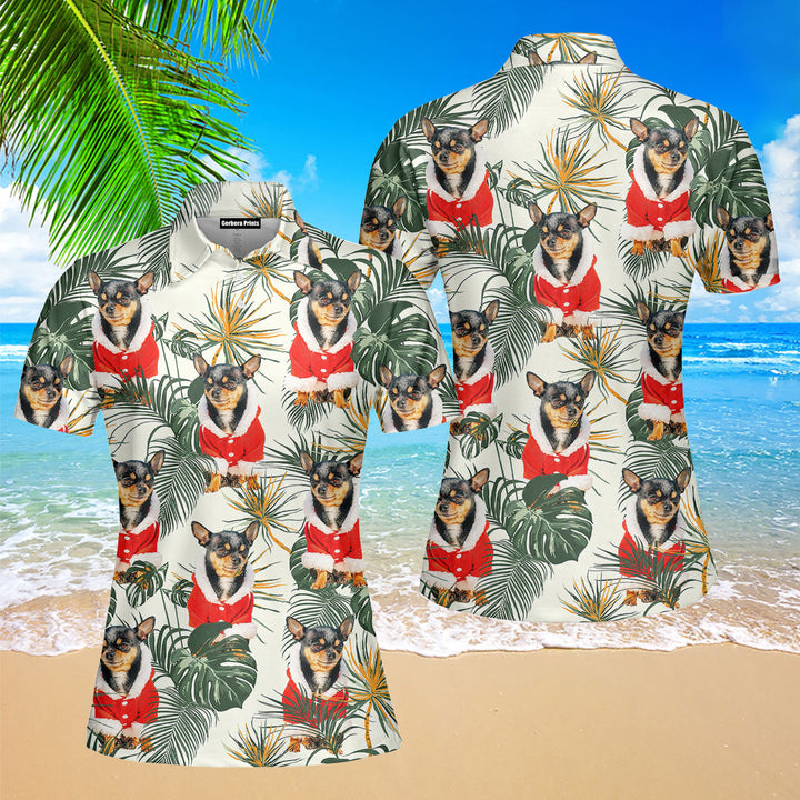 Chihuahua Dog Merry Christmas With Leaves Tropical Polo Shirt For Women