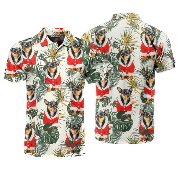 Chihuahua Dog Merry Christmas With Leaves Tropical Polo Shirt For Men