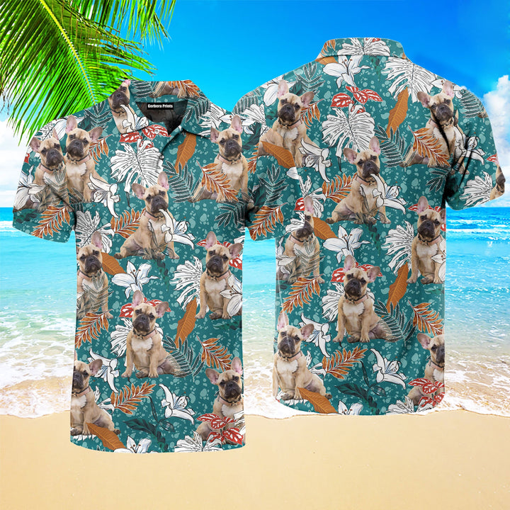 French Bulldog Tropical Leaves And Lily Flowers Summer Mood Polo Shirt For Men