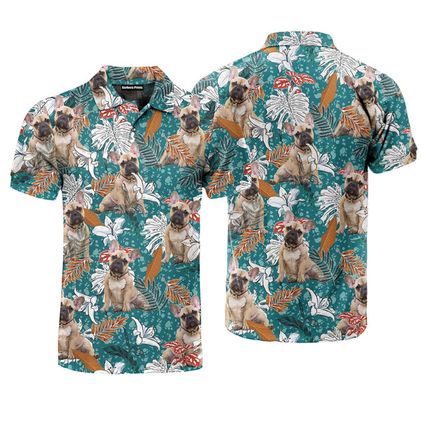 French Bulldog Tropical Leaves And Lily Flowers Summer Mood Polo Shirt For Men