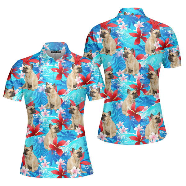 French Bulldog Happy With Summer Beach Polo Shirt For Women