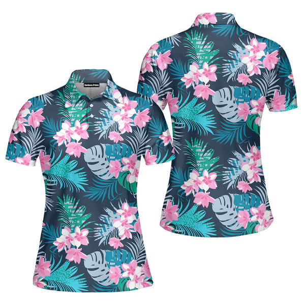 Beautiful Flower Tropical Polo Shirt For Women