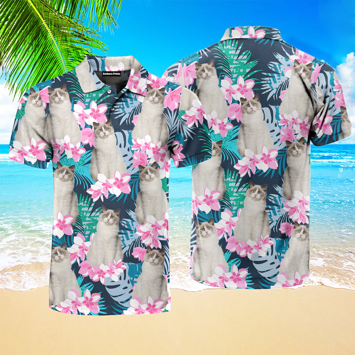 Happy Cat And Beautiful Flower Tropical Polo Shirt For Men
