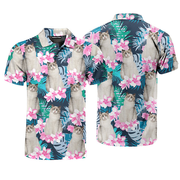 Happy Cat And Beautiful Flower Tropical Polo Shirt For Men
