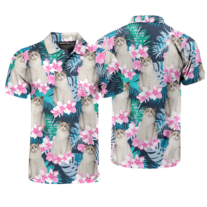 Happy Cat And Beautiful Flower Tropical Polo Shirt For Men
