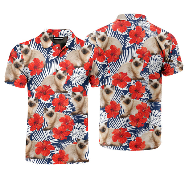 Baby Cat With Red Flower Tropical Polo Shirt For Men