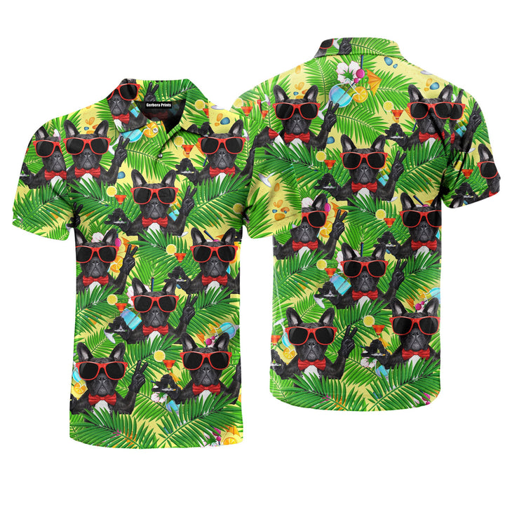 French Bulldog Holding Martini Cocktail Polo Shirt For Men