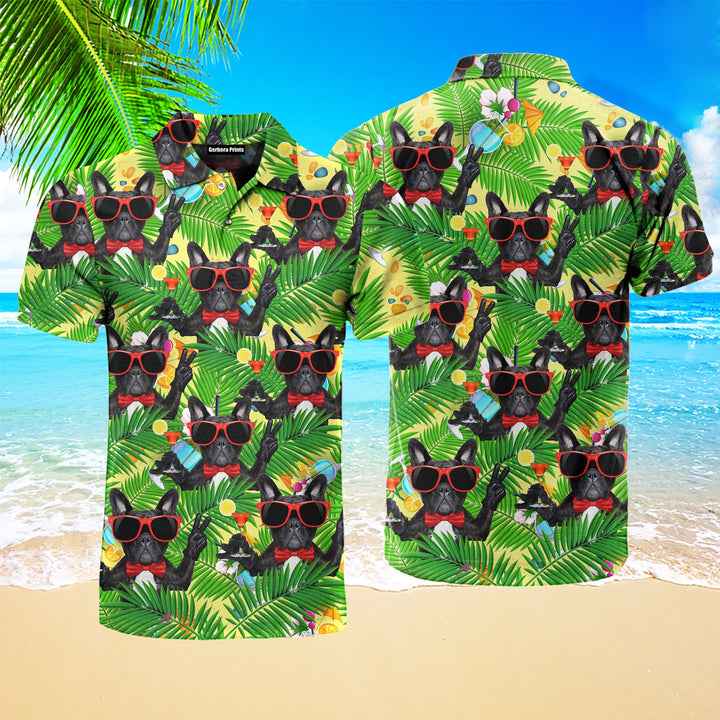 French Bulldog Holding Martini Cocktail Polo Shirt For Men