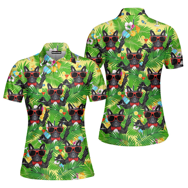 French Bulldog Holding Martini Cocktail Polo Shirt For Women