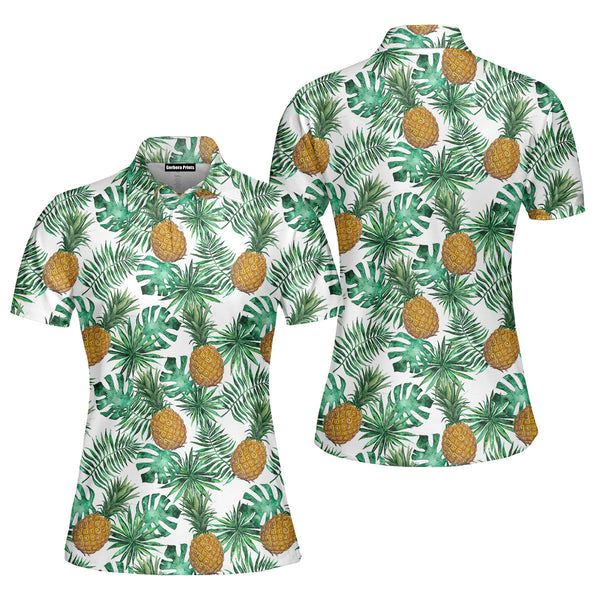 Pineapple And Leaves Seamless Polo Shirt For Women