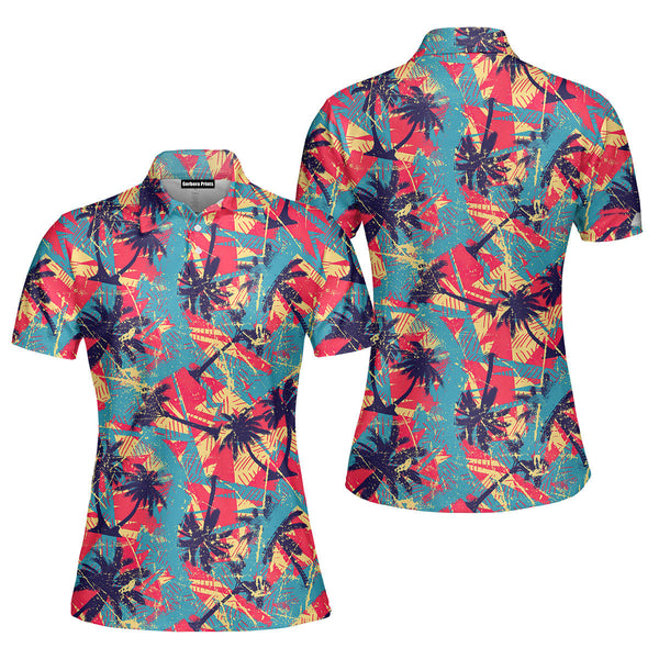 Urban Geometric Palms Tree Polo Shirt For Women