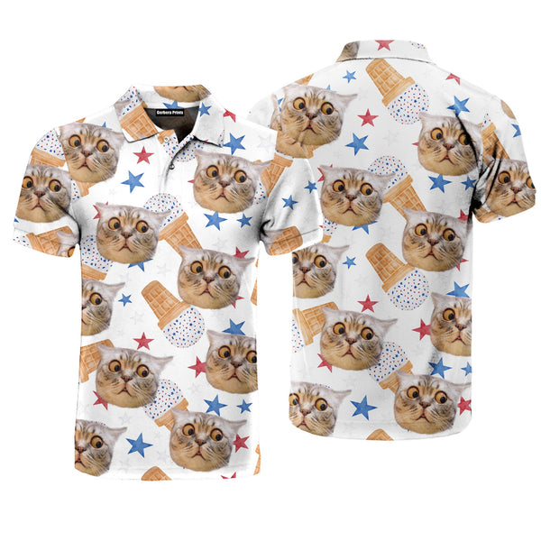Surprised Cat Thinking About Ice Cream Polo Shirt For Men
