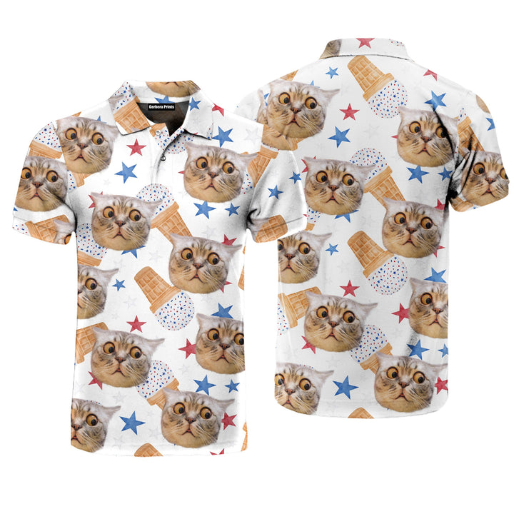 Surprised Cat Thinking About Ice Cream Polo Shirt For Men