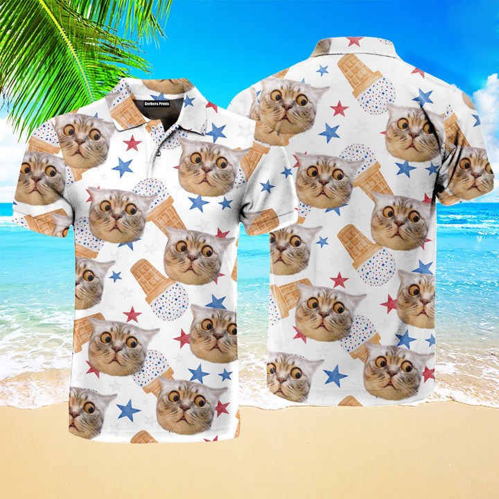 Surprised Cat Thinking About Ice Cream Polo Shirt For Men