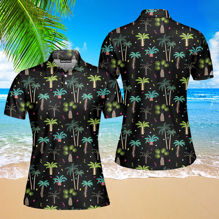 Christmas In July Merry Xmas Palm Tree Polo Shirt For Women