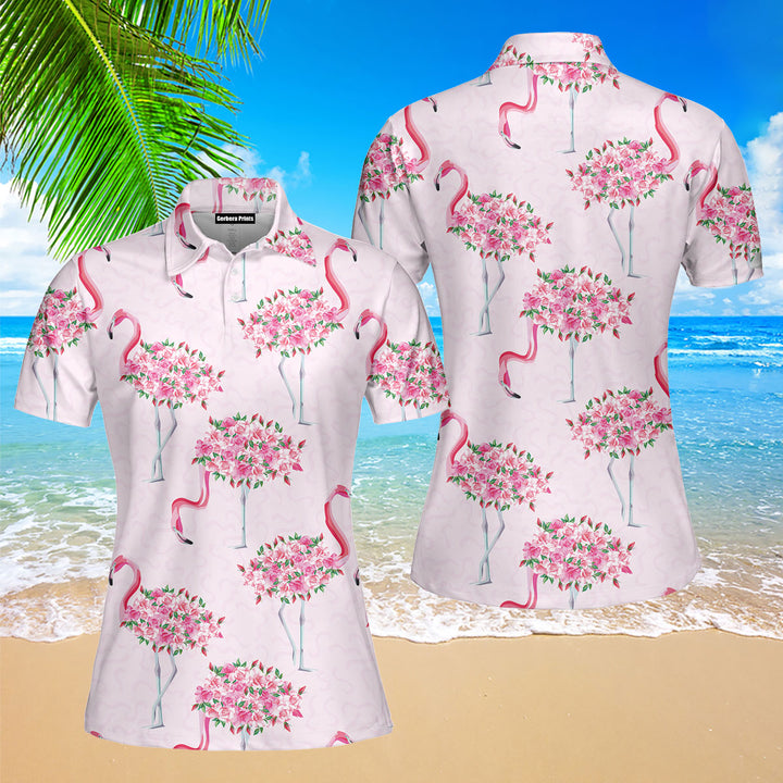 Beautiful Flamingo Happy Wedding Polo Shirt For Women